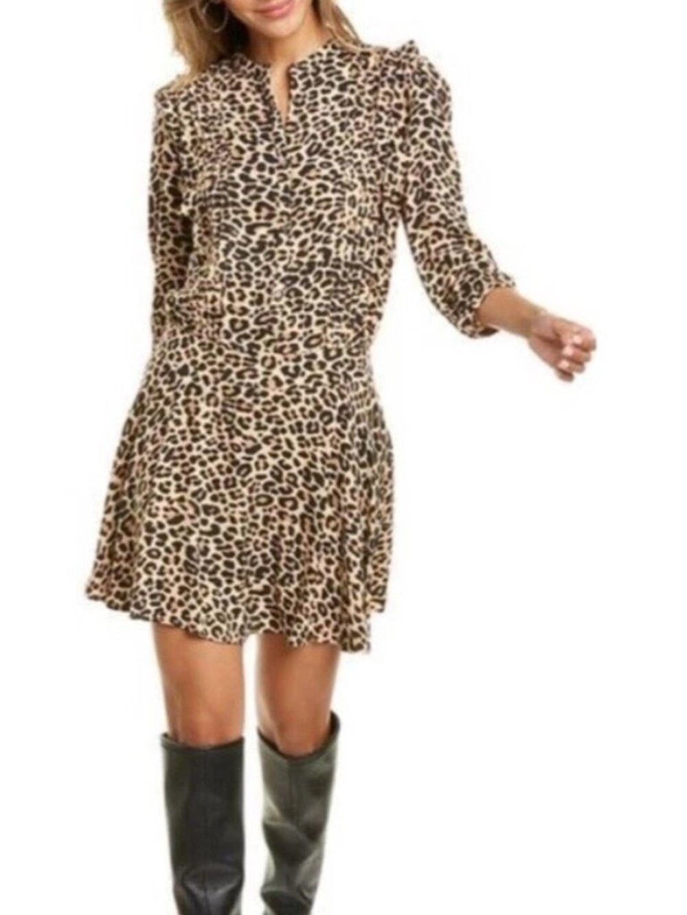 Zadig & Voltaire Remo Leo Dress Black Tan Leopard Print Mini Women's Size M